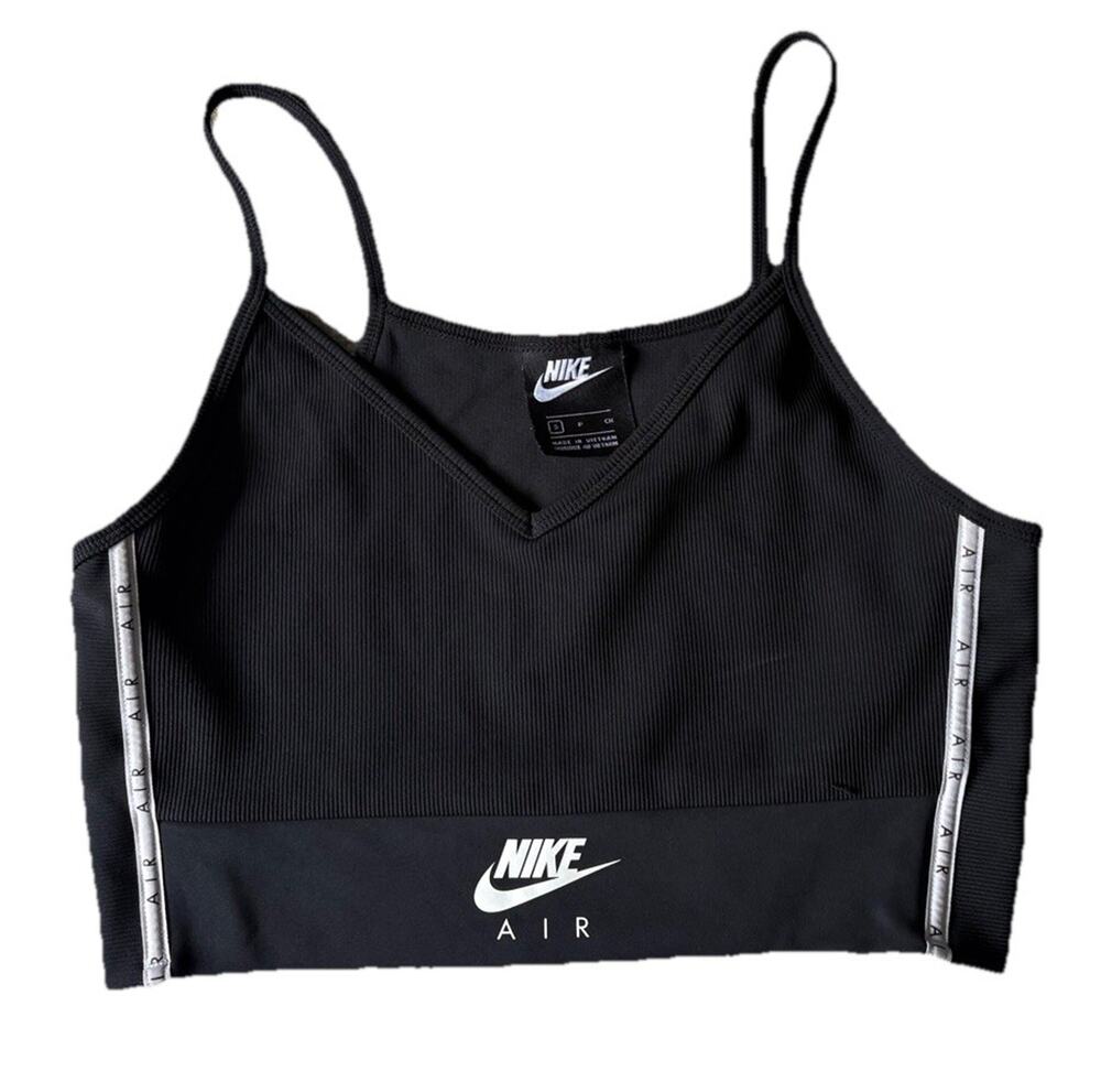 NIKE AIR (CJ3123-010) CROPPED RIBBED TANK TOP SIZE S in BLACK